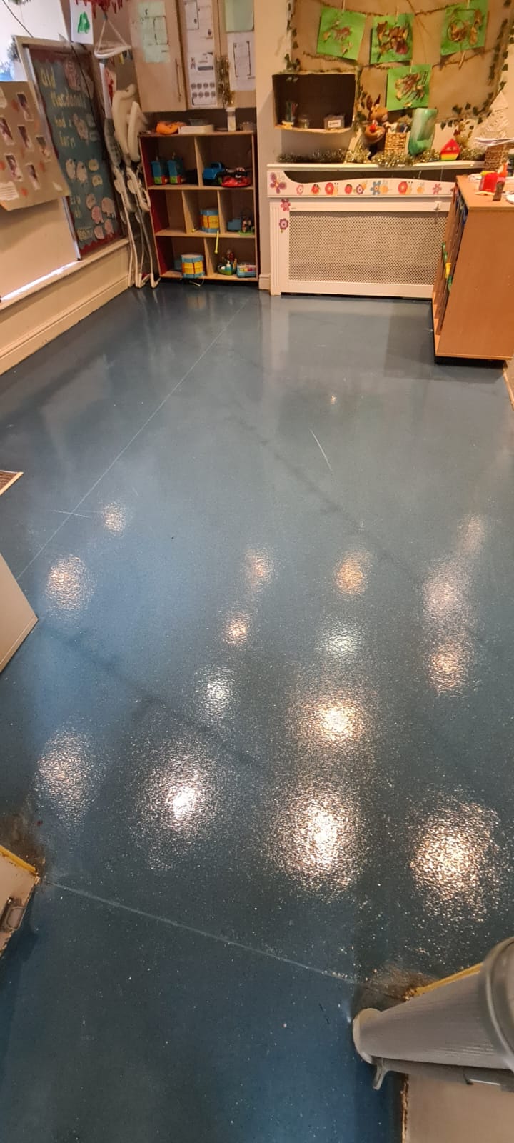 Polished classroom floor after a commercial hard floor clean in the Wirral