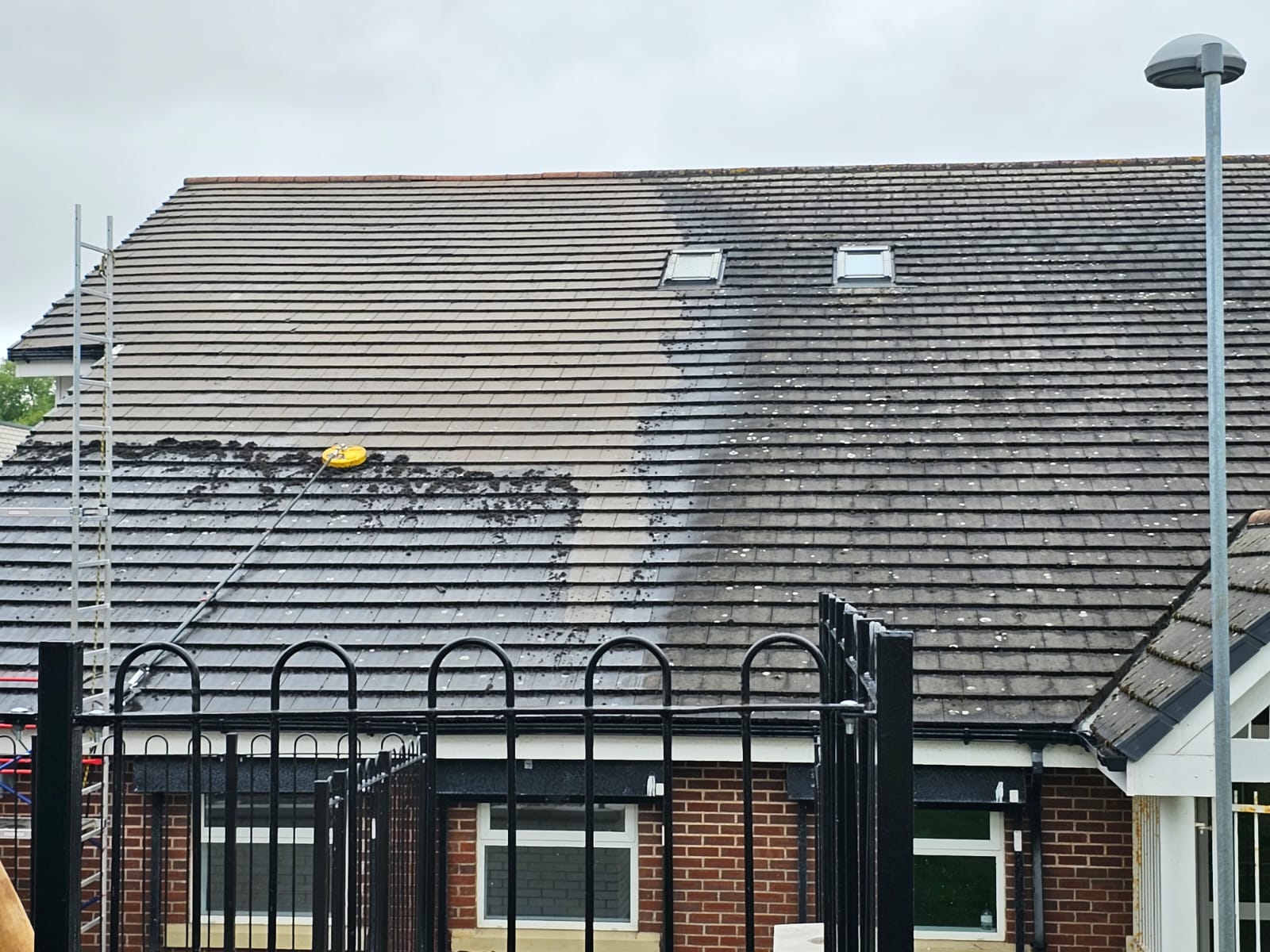 Wide view of a cleaned commercial roof in the Wirral